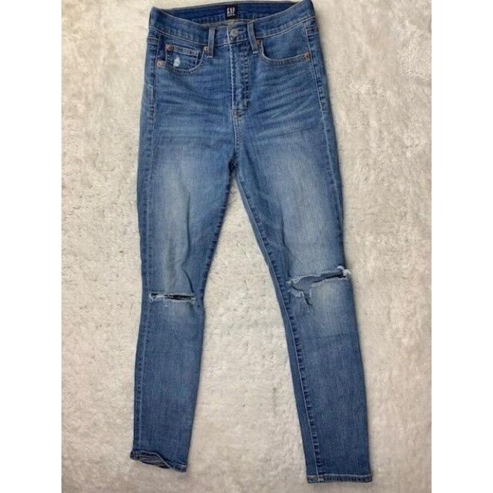 Gap Size 26s Womens Jeans True Skinny Stretch Light Wash High Rise Distressed